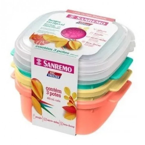 Conjunto 3 Potes Plástico Sanremo 480ml